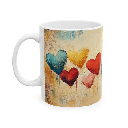 Colorful Hearts Ceramic Coffee Mug - Perfect Gift for Valentine's Day and Love Celebrations