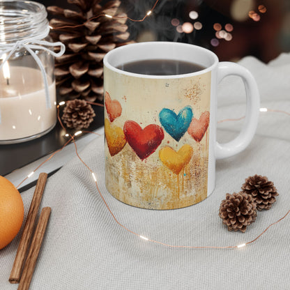 Colorful Hearts Ceramic Coffee Mug - Perfect Gift for Valentine's Day and Love Celebrations