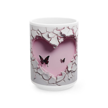 Butterfly Heart Ceramic Mug – Perfect Gift for Love & Nature Enthusiasts - Valentine Gift (15oz)