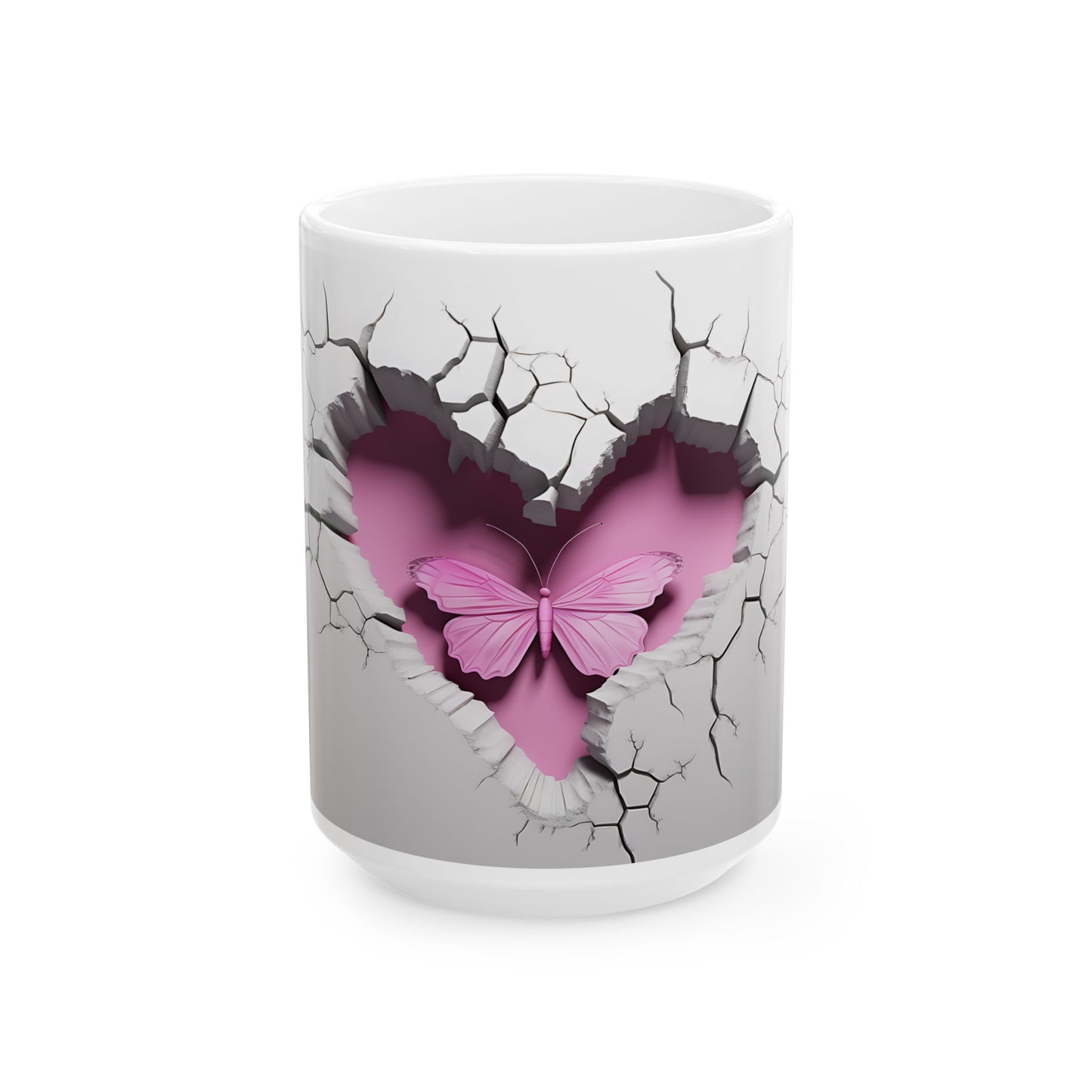 Cracked Heart Butterfly Ceramic Mug | 15oz | Unique Gift for Love & Friendship | Valentine Gift