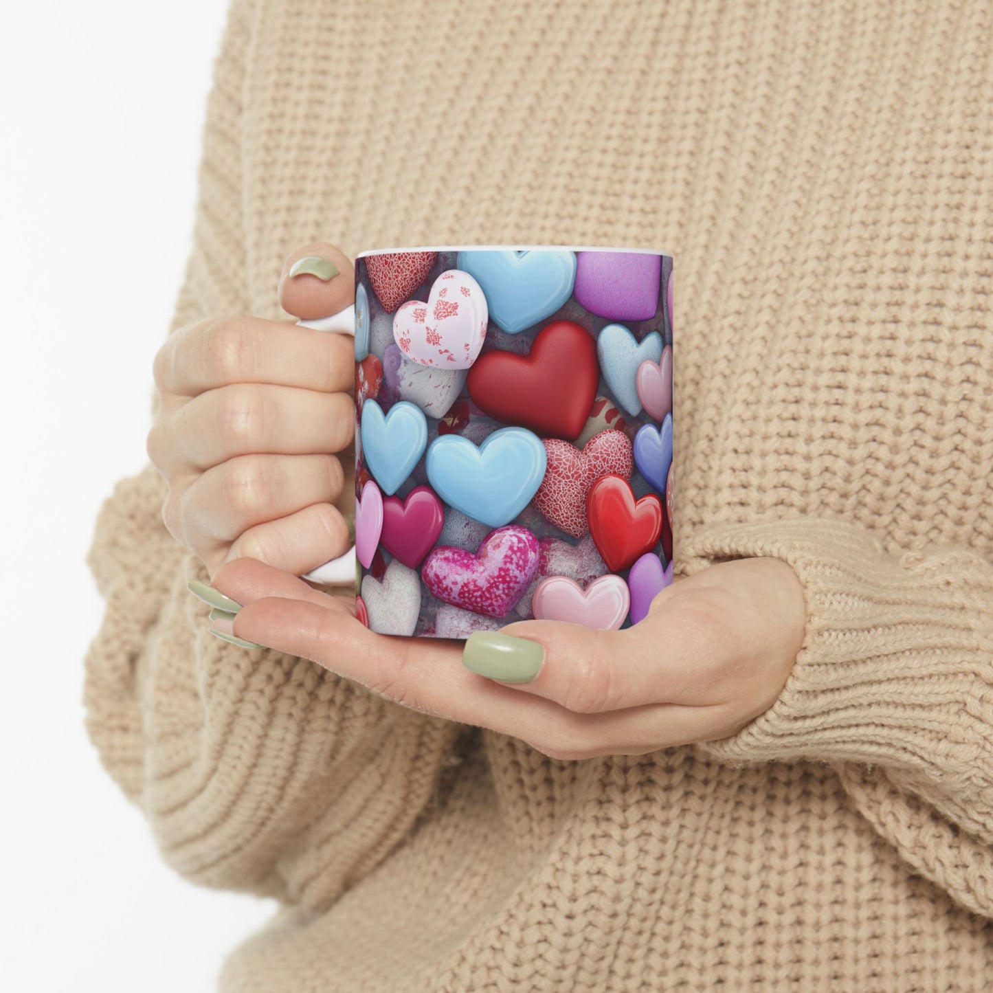 Colorful Heart Pattern Ceramic Mug - Perfect for Loved Ones and Celebrations - Valentine Gift