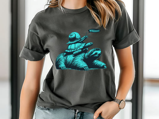 Sloth Turtle Snail Shirt, Funny Piggyback Animal Tee, Lazy Cute Animal Lover T-Shirt, Relaxed Chill Mode Unisex Tee