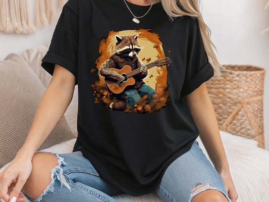 Raccoon Playing Banjo T-Shirt – Funny Folk Music Tee, Cottagecore Aesthetic Shirt, Vintage Woodland Animal Gift, Cute Nature Lover Tee