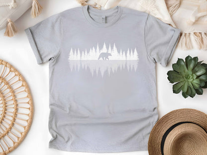 Trees Reflection Wildlife Bear T-Shirt – Outdoor Nature Lover Tee, Forest Animal Graphic, Hiking Adventure Gift, Camping Wildlife Shirt