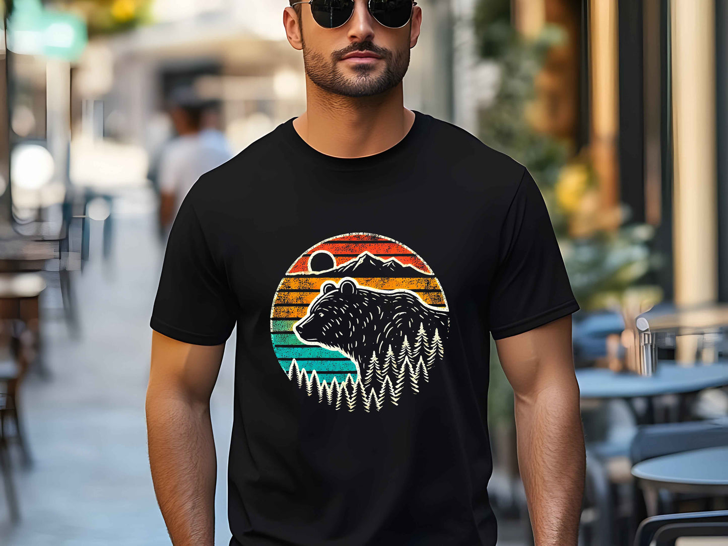 Bear Outdoor Mountains T-Shirt – Wildlife Nature Tee, Forest Adventure Shirt, Hiking Camping Gift, Unisex Mountain Graphic Tee