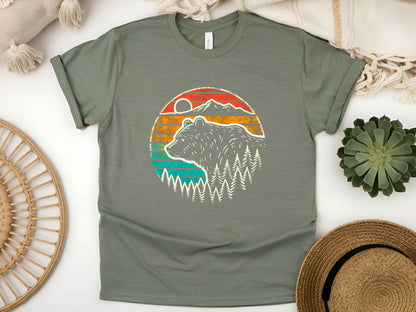 Bear Outdoor Mountains T-Shirt – Wildlife Nature Tee, Forest Adventure Shirt, Hiking Camping Gift, Unisex Mountain Graphic Tee