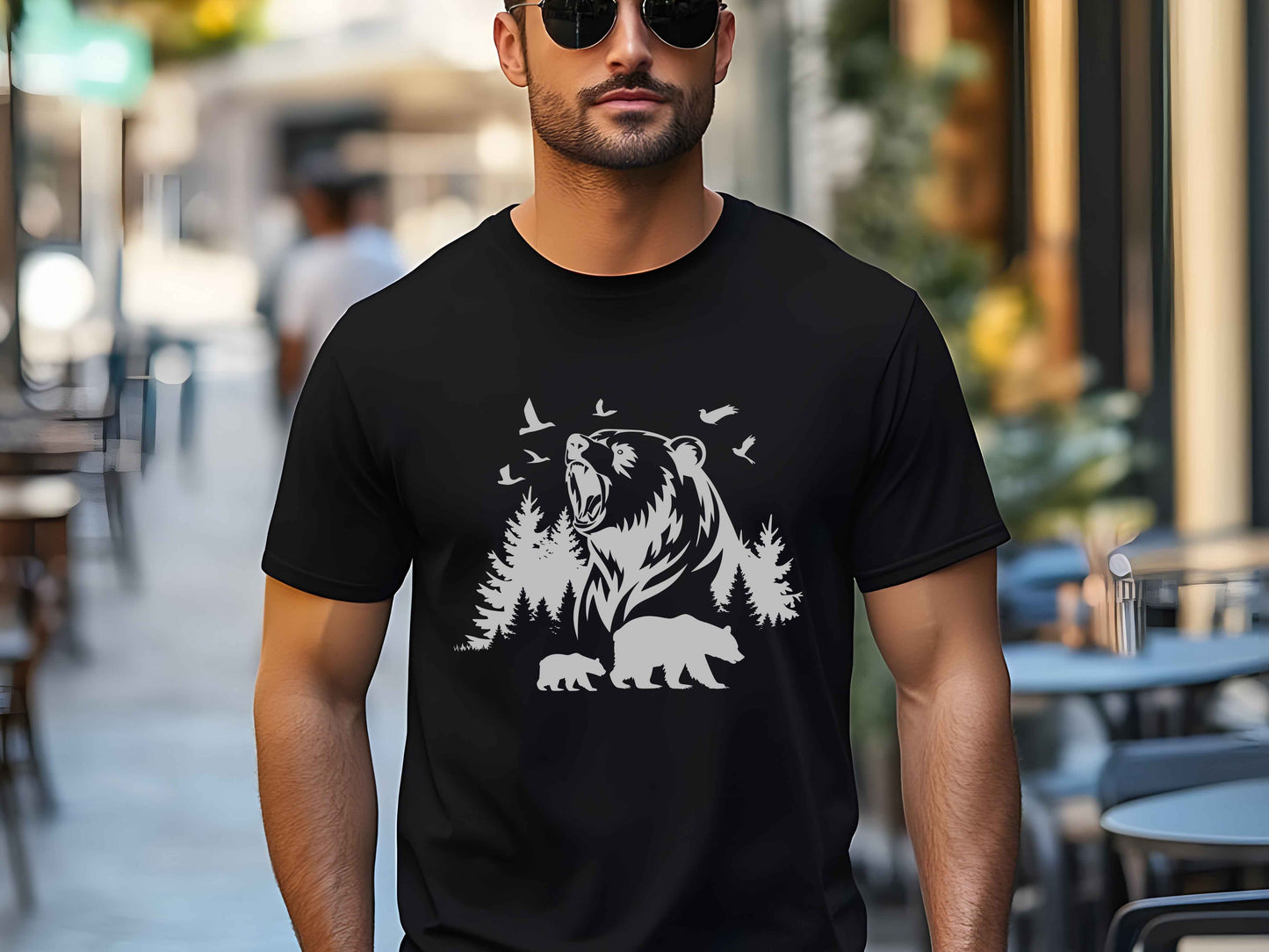 Bear Outdoor Scene T-Shirt – Wildlife Nature Tee, Mountain Adventure Shirt, Hiking Camping Gift, Unisex Forest Graphic Tee