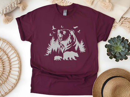 Bear Outdoor Scene T-Shirt – Wildlife Nature Tee, Mountain Adventure Shirt, Hiking Camping Gift, Unisex Forest Graphic Tee