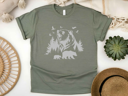 Bear Outdoor Scene T-Shirt – Wildlife Nature Tee, Mountain Adventure Shirt, Hiking Camping Gift, Unisex Forest Graphic Tee