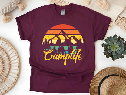 Retro Camping Shirt, Hiking Nature Tee, Outdoor Adventure T-Shirt, Vintage Wilderness Gift, Unisex Mountain Explorer Tee