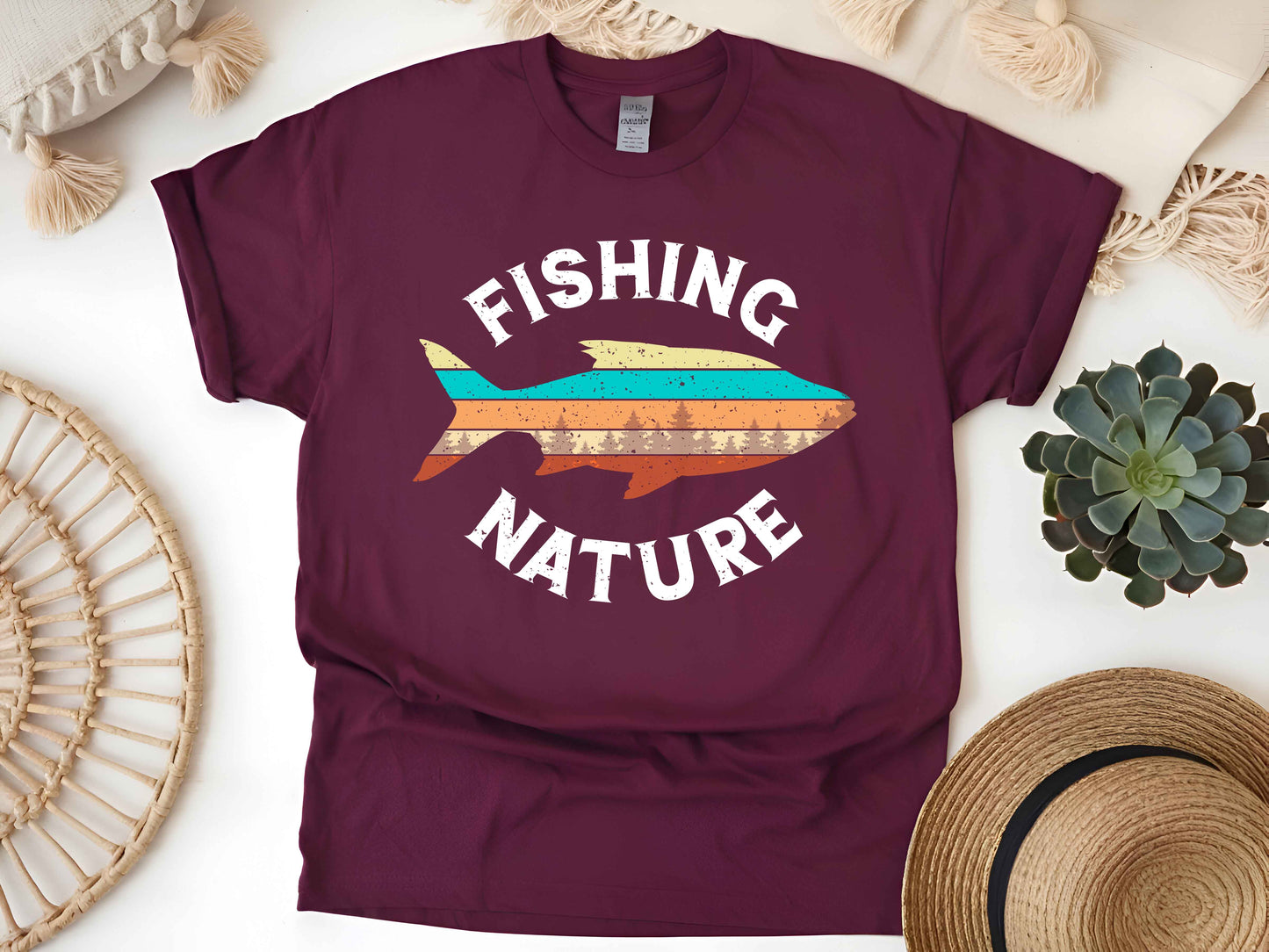 "Fishing & Nature" Vintage T-Shirt – Retro Fisherman Tee for Outdoor & Fishing Lovers