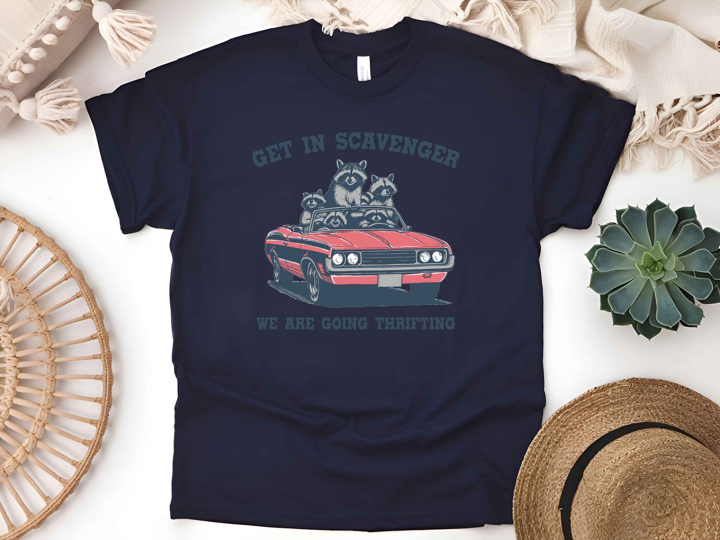 Scavenger Raccoon Vintage Car T-Shirt – Retro Animal Lover Tee