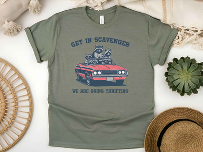 Scavenger Raccoon Vintage Car T-Shirt – Retro Animal Lover Tee