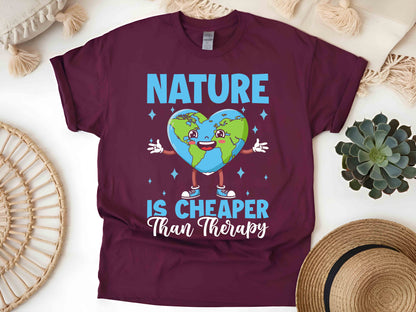 Nature Is Cheaper Than Therapy Shirt, Earth Day T-Shirt, Unisex Outdoor Lover Tee, Hiking Adventure Gift, Eco-Friendly Nature Tee