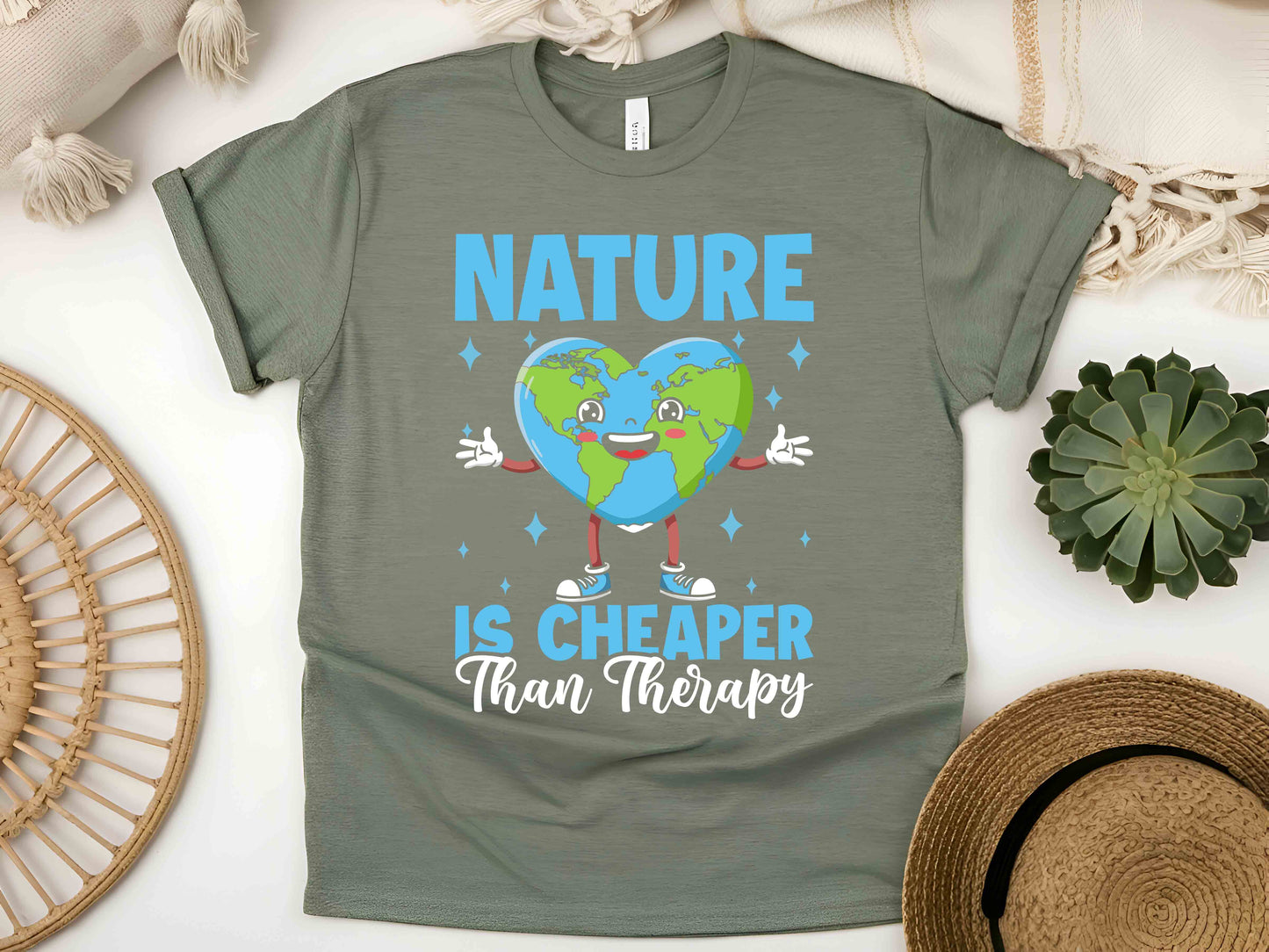 Nature Is Cheaper Than Therapy Shirt, Earth Day T-Shirt, Unisex Outdoor Lover Tee, Hiking Adventure Gift, Eco-Friendly Nature Tee