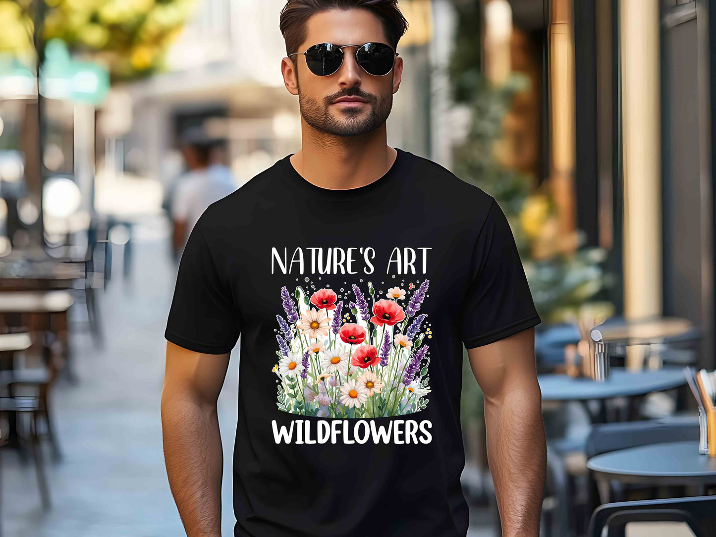 Nature’s Art Wildflower Tee, Floral Nature T-Shirt, Unisex Garden Lover Shirt, Eco-Friendly Flower Gift, Outdoor Adventure Graphic Tee