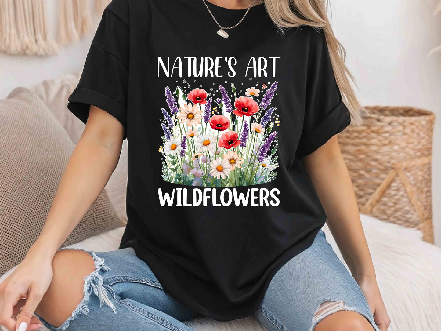 Nature’s Art Wildflower Tee, Floral Nature T-Shirt, Unisex Garden Lover Shirt, Eco-Friendly Flower Gift, Outdoor Adventure Graphic Tee