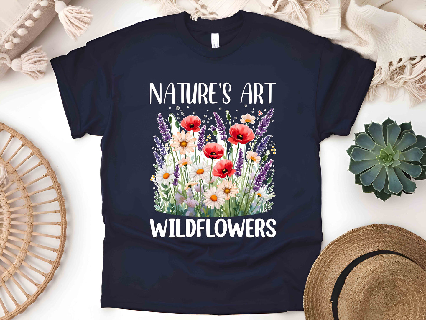 Nature’s Art Wildflower Tee, Floral Nature T-Shirt, Unisex Garden Lover Shirt, Eco-Friendly Flower Gift, Outdoor Adventure Graphic Tee