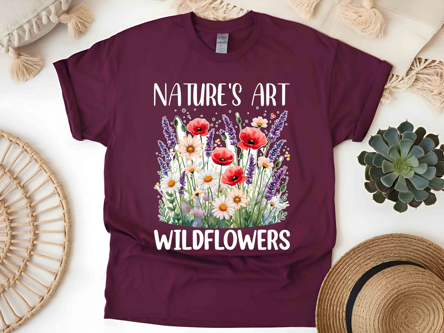 Nature’s Art Wildflower Tee, Floral Nature T-Shirt, Unisex Garden Lover Shirt, Eco-Friendly Flower Gift, Outdoor Adventure Graphic Tee