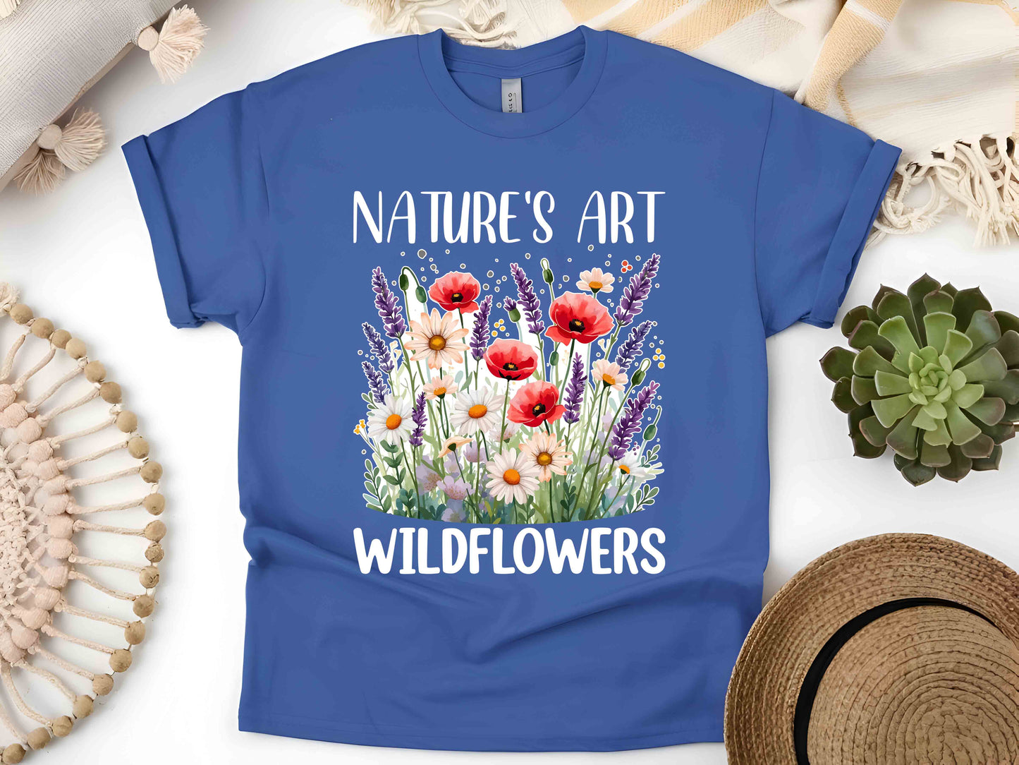 Nature’s Art Wildflower Tee, Floral Nature T-Shirt, Unisex Garden Lover Shirt, Eco-Friendly Flower Gift, Outdoor Adventure Graphic Tee