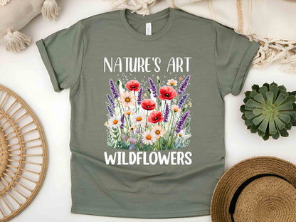 Nature’s Art Wildflower Tee, Floral Nature T-Shirt, Unisex Garden Lover Shirt, Eco-Friendly Flower Gift, Outdoor Adventure Graphic Tee