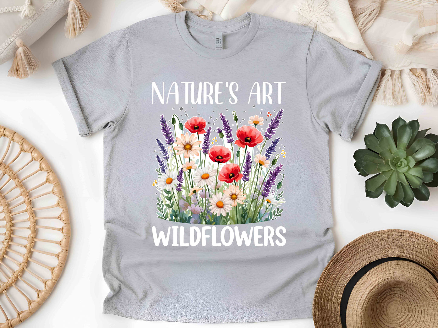 Nature’s Art Wildflower Tee, Floral Nature T-Shirt, Unisex Garden Lover Shirt, Eco-Friendly Flower Gift, Outdoor Adventure Graphic Tee