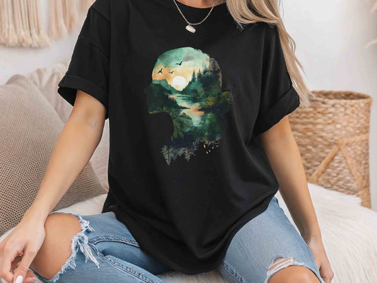 Nature Visualization Girl T-Shirt – Surreal Mindscape Art Tee, Floral Brain Design, Mental Health Awareness Shirt, Unisex Nature Graphic