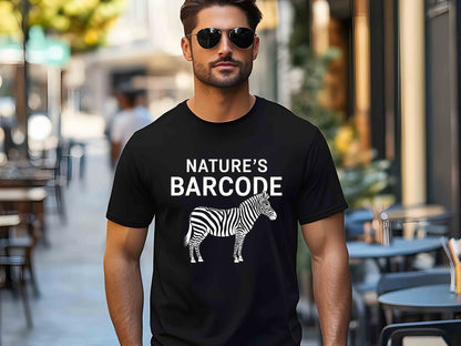 Nature's Barcode Zebra Stripes T-Shirt – Funny Wildlife Humor Tee, Unisex Eco-Friendly Apparel, Animal Lover Gift