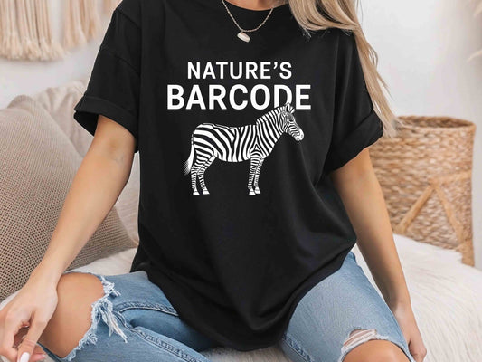 Nature's Barcode Zebra Stripes T-Shirt – Funny Wildlife Humor Tee, Unisex Eco-Friendly Apparel, Animal Lover Gift