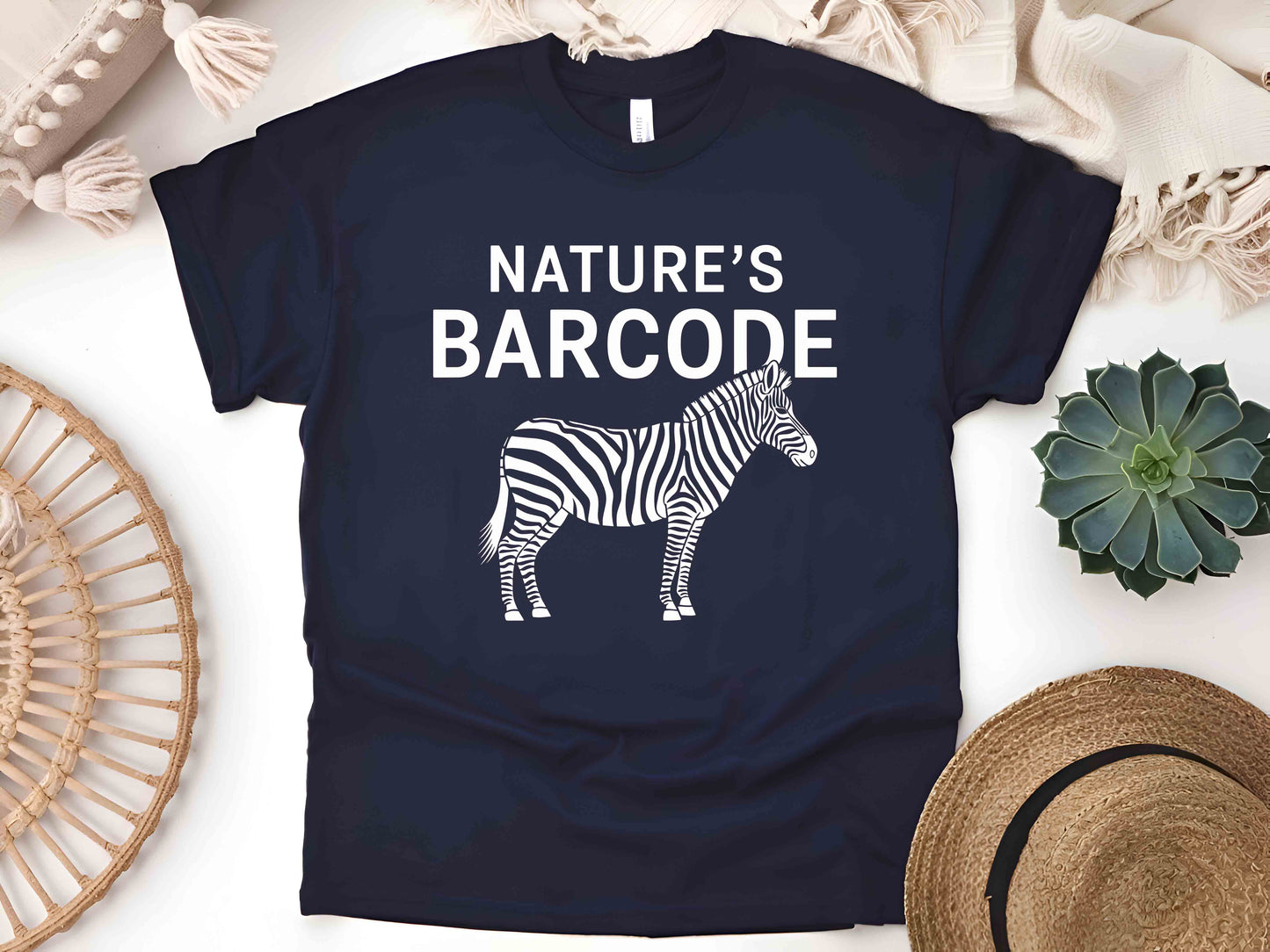 Nature's Barcode Zebra Stripes T-Shirt – Funny Wildlife Humor Tee, Unisex Eco-Friendly Apparel, Animal Lover Gift