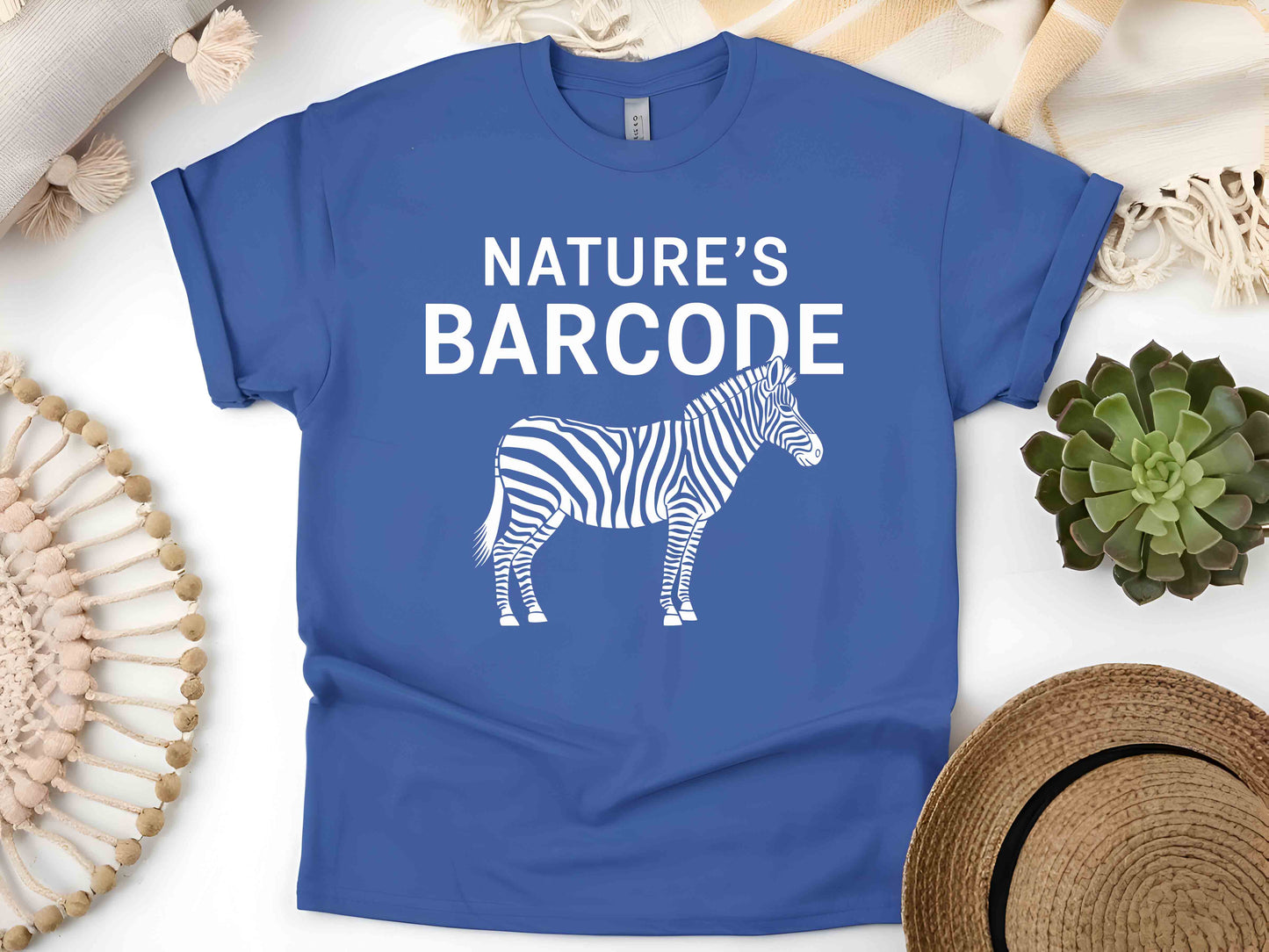 Nature's Barcode Zebra Stripes T-Shirt – Funny Wildlife Humor Tee, Unisex Eco-Friendly Apparel, Animal Lover Gift