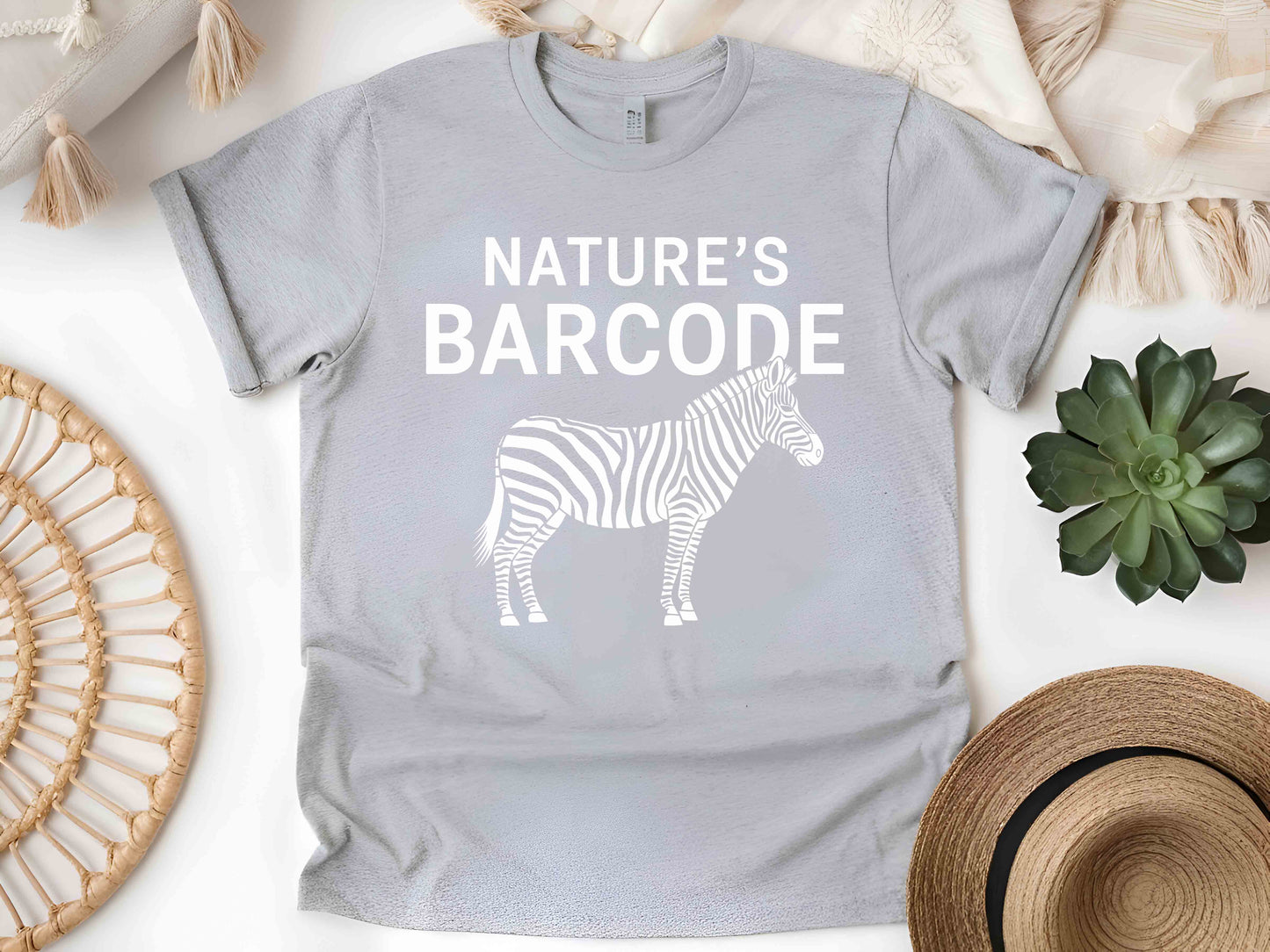 Nature's Barcode Zebra Stripes T-Shirt – Funny Wildlife Humor Tee, Unisex Eco-Friendly Apparel, Animal Lover Gift