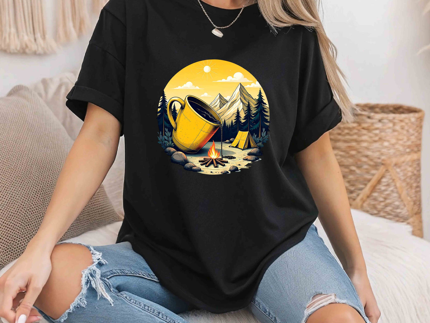 Morning Coffee in Nature T-Shirt – Unisex Eco-Friendly Tee for Outdoor and Coffee Enthusiasts