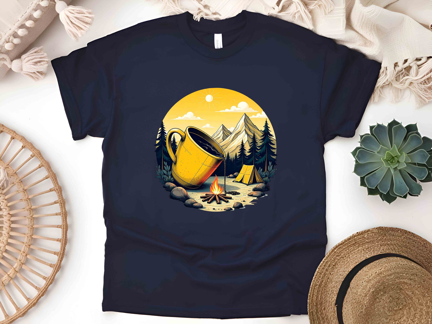 Morning Coffee in Nature T-Shirt – Unisex Eco-Friendly Tee for Outdoor and Coffee Enthusiasts