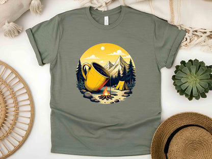 Morning Coffee in Nature T-Shirt – Unisex Eco-Friendly Tee for Outdoor and Coffee Enthusiasts