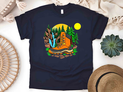 Hiking Boot with Nature T-Shirt – Unisex Eco-Friendly Tee for Outdoor Enthusiasts and Nature Lovers