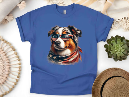 Patriotic Australian Shepherd Dog T-Shirt with American Flag – Unisex Eco-Friendly Tee for Dog Lovers and Patriots