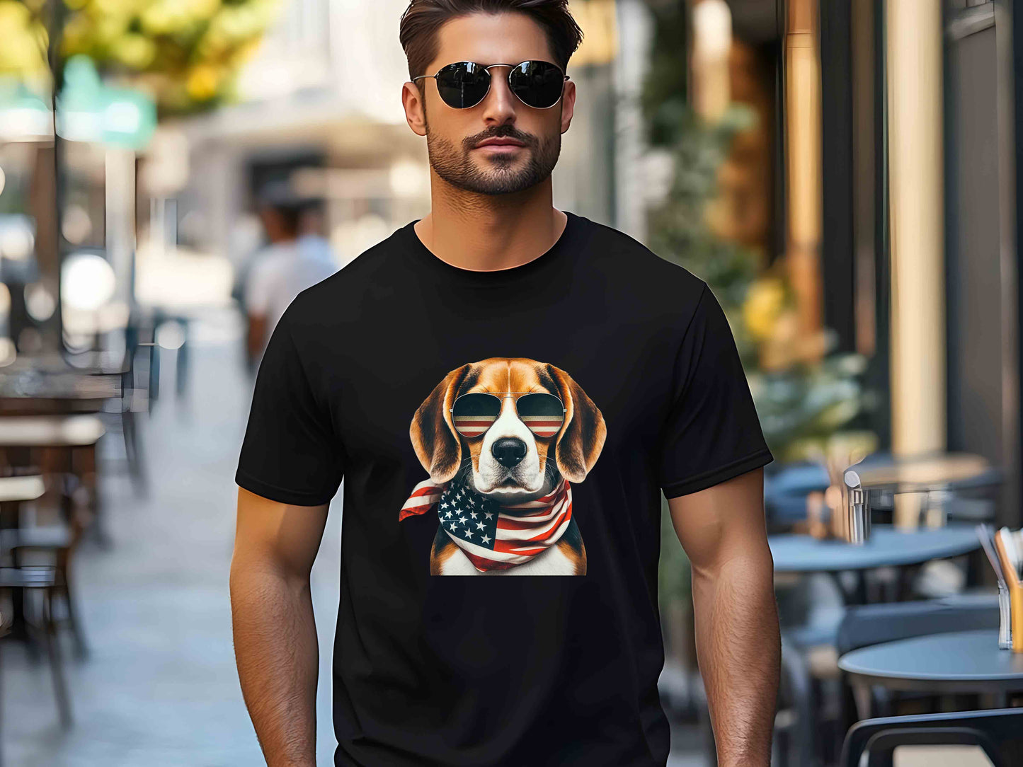 Patriotic Beagle Dog T-Shirt with American Flag – Unisex Eco-Friendly Tee for Dog Lovers and Patriots