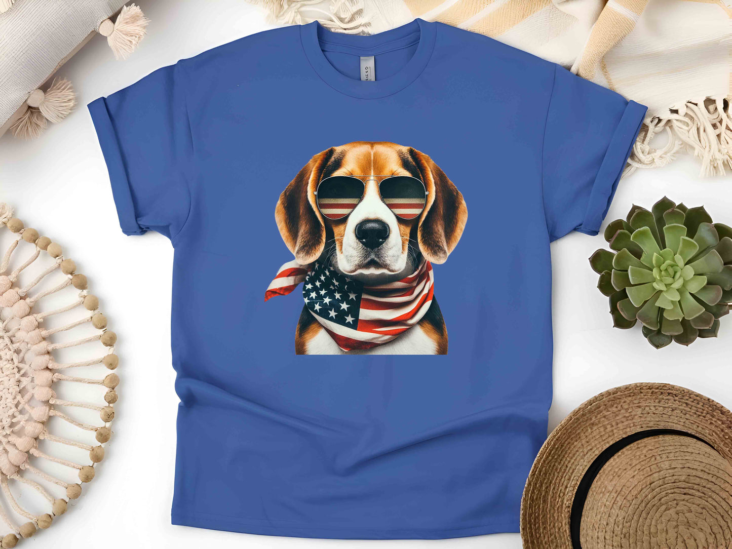 Patriotic Beagle Dog T-Shirt with American Flag – Unisex Eco-Friendly Tee for Dog Lovers and Patriots