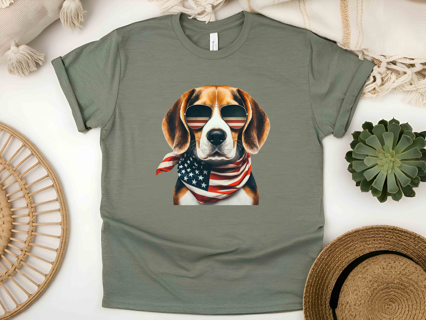 Patriotic Beagle Dog T-Shirt with American Flag – Unisex Eco-Friendly Tee for Dog Lovers and Patriots