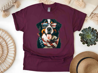 Patriotic Bernese Mountain Dog T-Shirt with American Flag – Unisex Tee for Dog Lovers and Patriots