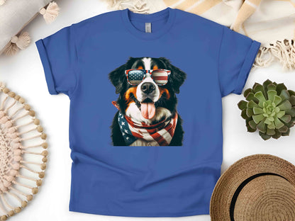 Patriotic Bernese Mountain Dog T-Shirt with American Flag – Unisex Tee for Dog Lovers and Patriots