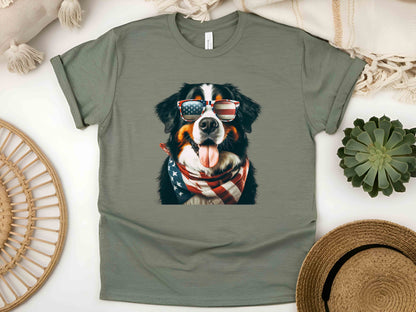 Patriotic Bernese Mountain Dog T-Shirt with American Flag – Unisex Tee for Dog Lovers and Patriots