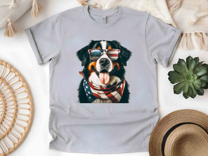 Patriotic Bernese Mountain Dog T-Shirt with American Flag – Unisex Tee for Dog Lovers and Patriots