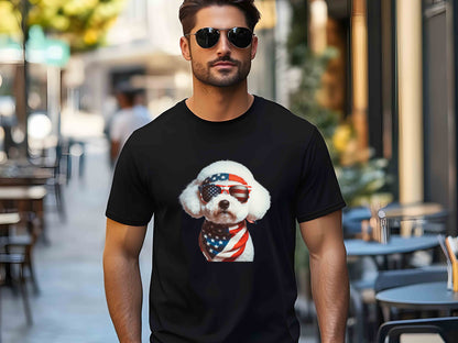 Patriotic Bichon Frise Dog T-Shirt with American Flag – Unisex Tee for Dog Lovers and Patriots