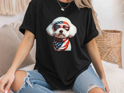 Patriotic Bichon Frise Dog T-Shirt with American Flag – Unisex Tee for Dog Lovers and Patriots