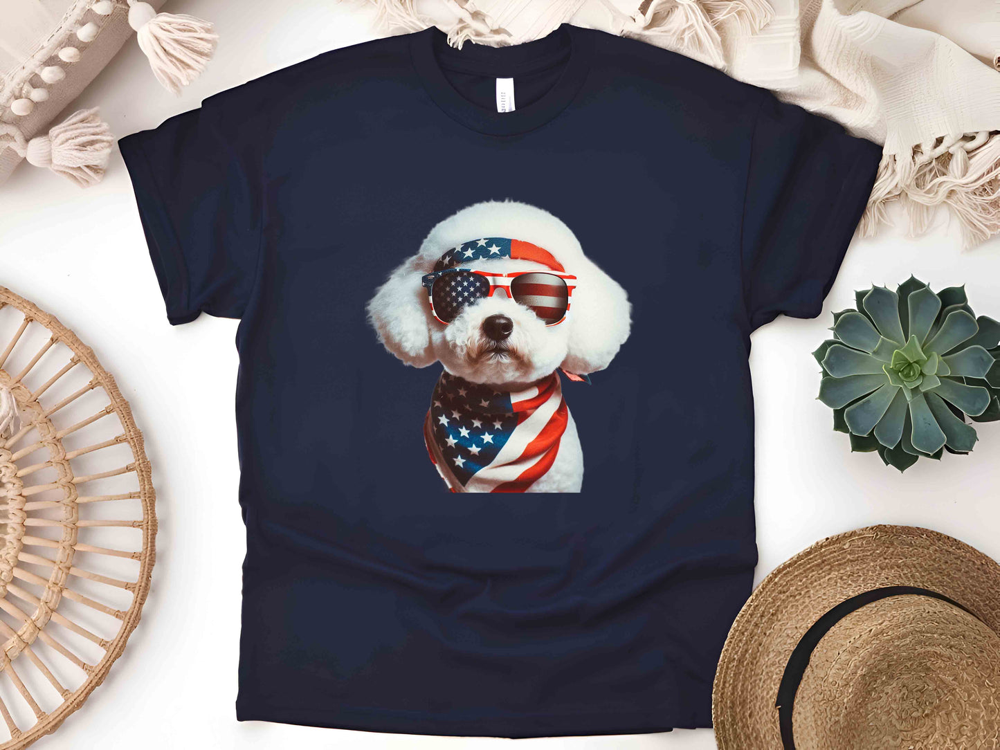 Patriotic Bichon Frise Dog T-Shirt with American Flag – Unisex Tee for Dog Lovers and Patriots