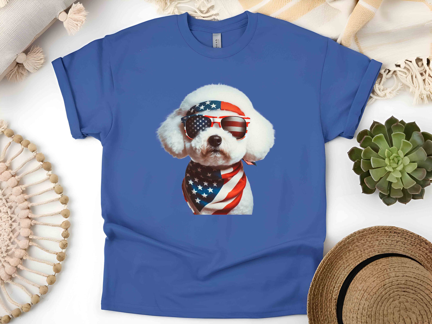 Patriotic Bichon Frise Dog T-Shirt with American Flag – Unisex Tee for Dog Lovers and Patriots