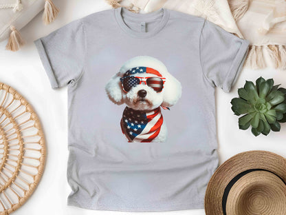 Patriotic Bichon Frise Dog T-Shirt with American Flag – Unisex Tee for Dog Lovers and Patriots