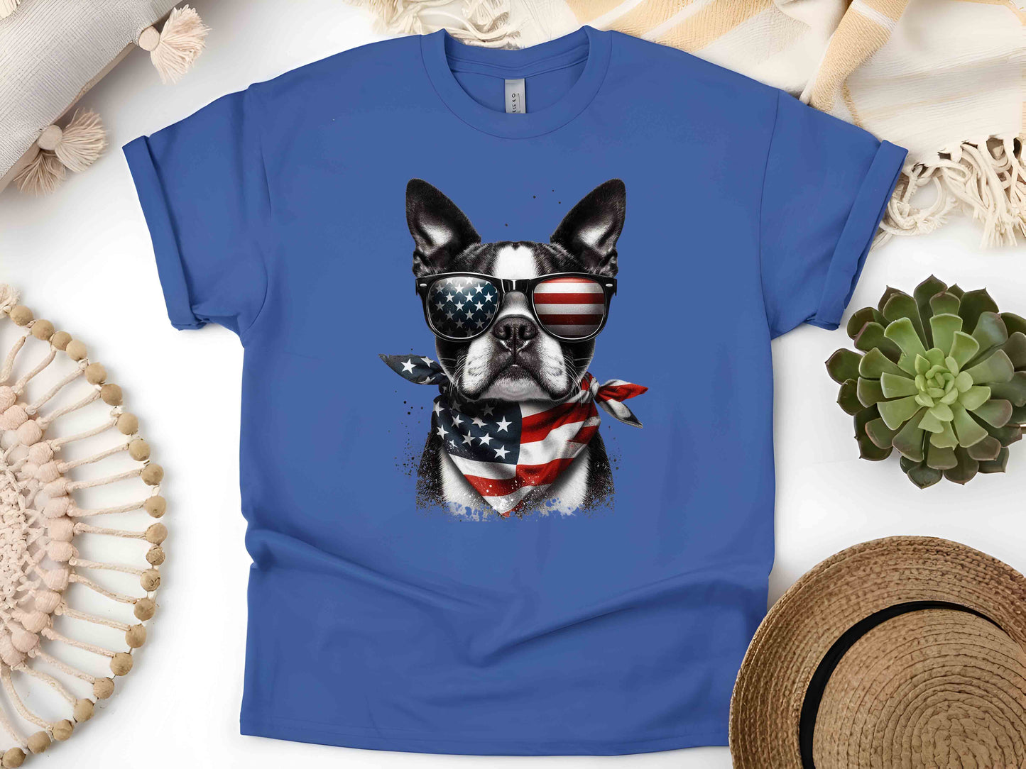 Patriotic Boston Terrier Dog T-Shirt with American Flag – Unisex Tee for Dog Lovers and Patriots